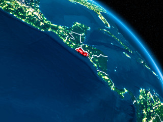 Satellite view of El Salvador at night