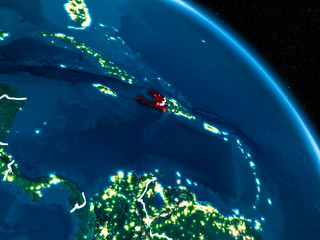 Satellite view of Haiti at night
