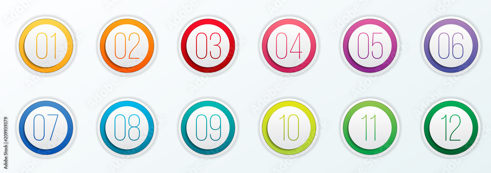 Wall mural creative vector illustration of number bullet points set 1 to 12 isolated on transparent background.