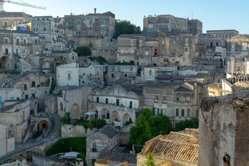 Fototapeta na wymiar European Capital of Culture in 2019 year, streets of ancient city of Matera, capital of Basilicata, Southern Italy in early morning