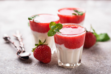 Delicious dessert panna cotta with strawberry