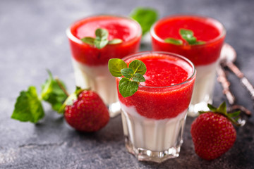 Delicious dessert panna cotta with strawberry
