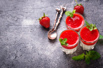 Delicious dessert panna cotta with strawberry