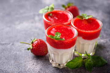Delicious dessert panna cotta with strawberry