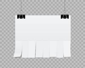 Creative vector illustration of empty blank sheet paper advertising with tear-off cut slips isolated on transparent background. Street art design copy space template. Abstract concept graphic element