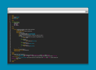 Creative vector illustration of programming HTML code on computer screen isolated on background. Art design website digital page. Program listing view. Abstract concept graphic technology element