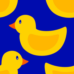 Seamless Background of Yellow Rubber Ducks on a Blue