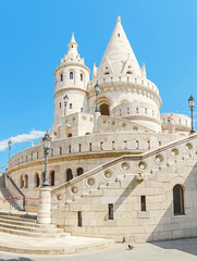 Fototapeta na wymiar A panoramic close-up view of the fisherman bastion, that is one of the most popular attraction in Budapest, Hungary
