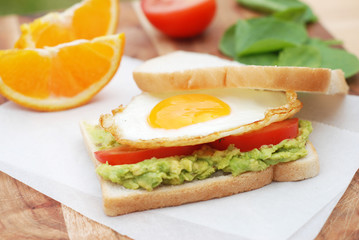Health Snack Sandwitc Avocado Pasta Tomatoe Fried Egg Spicy Bread Breakfast