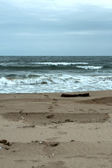 Landscape - the lines of the sand, the sea and the sky. Black Sea, the beach of Kiten, Bulgaria.