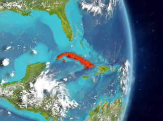Orbit view of Cuba in red