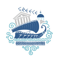 Vector Illustration on Greek Culture with Ancient Ship, Architecture and Ornament
