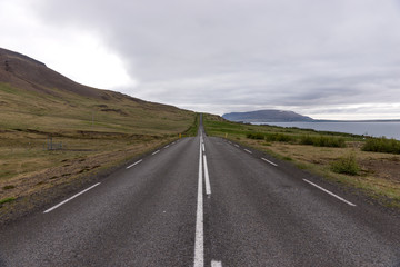 Empty Highway number 1 in Iceland on a cloudy day