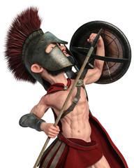 spartan warrior cartoon in a white background - obrazy, fototapety, plakaty