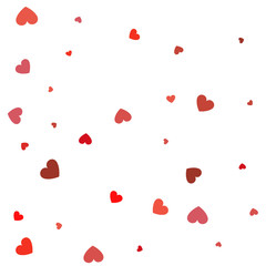 Heart confetti. Valentines, Womens, Mothers day background with falling red and pink paper hearts, petals. Greeting wedding card. February 14, love.White background.
