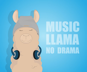 Cartoon llama. Cute lama. Alpaca. Card on colorful background. Vector