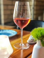 wines glasses at dinner table