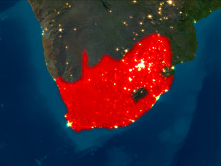 South Africa in red at night