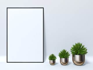 Mock up poster with three succulent pots 3D