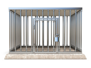 Metal cage with lock front view 3D render illustration
