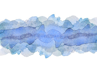 strip, line, band watercolor blue multilayered, drawn by hand. with uneven edges and texture