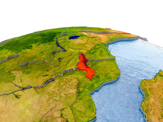 Malawi on model of Earth