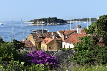 Naklejka premium View over the rooftops of Hvar town from a cozy studio flat, Hvar, Croatia
