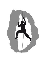bergsteiger klettern berge hoch sport hobby freizeit climbing aufstieg sicherheitsseil silhouette schwarz umriss