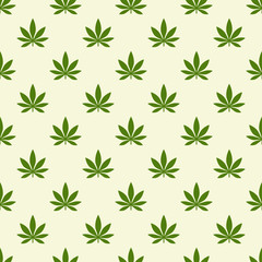 Seamless pattern with marijuana leaf. Cannabis background. Pattern can be used for fabric design, wallpaper, wrapping papers. Isolated vector illustration.