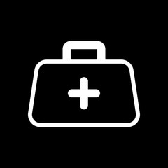 first-aid kit, outline symbol. White icon on black background. I