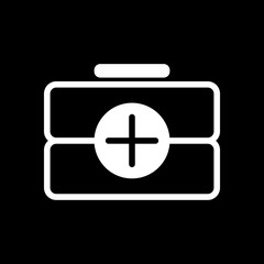 first-aid kit, outline symbol. White icon on black background. I