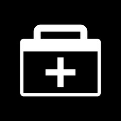 first-aid kit, simple icon. White icon on black background. Inve