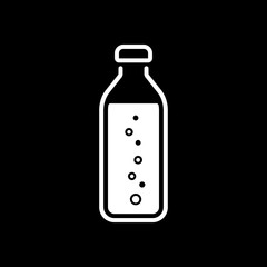bottle of water with bubbles, simple icon. White icon on black b