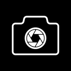 Photo camera, linear symbol with thin outline, simple icon. Whit