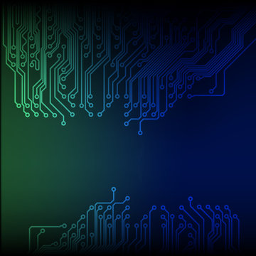 Abstract blue green technology circuit board background.