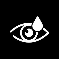 Eye and drop. Simple icon. White icon on black background. Inver