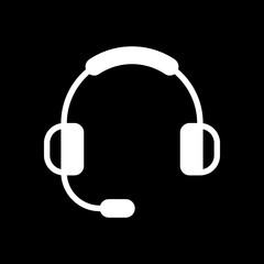 Headphones with microphone. Support service. Simple icon. White