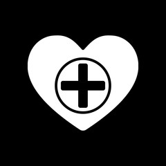 Obraz premium Heart and medical cross. Simple icon. White icon on black backgr