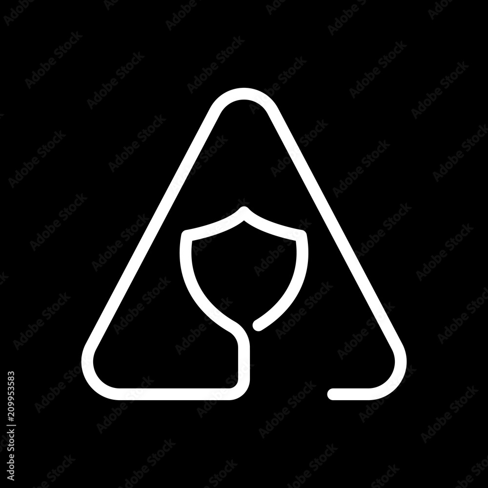 Poster shield in warning triangle. problem with protect. linear icon wi