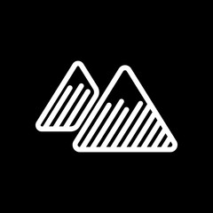 Mountains icon. Linear style with thin outline. White icon on bl