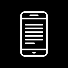 Mobile phone with text on screen. Simple linear icon with thin o