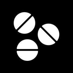 Pills or vitamins. Simple icon. White icon on black background.