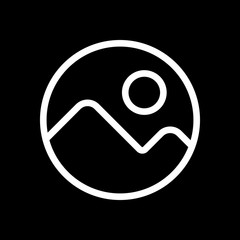 Simple picture icon. Linear symbol, thin outline. White icon on