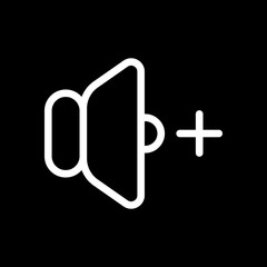 volume plus icon. White icon on black background. Inversion