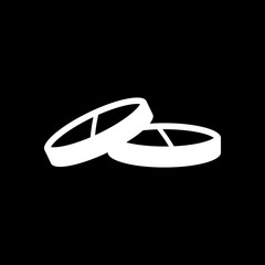 Pills or vitamin. White icon on black background. Inversion