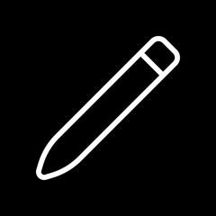 Simple pencil. Linear, thin outline. White icon on black backgro