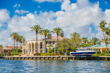 Yacht at Coastal Mansion