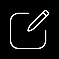 Edit icon. Square and pen. Linear, thin outline. White icon on b