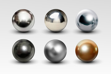 Chrome ball set realistic isolated on white background