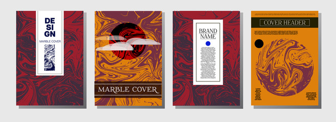 Artistic Covers Set. Marble Texture Background. Trendy Oil Paint Blue, Green, Yellow, Purple, Orange, Red Business Templates. Artistic Cover, Rich Noble Ebru Invitation Design, Marble Texture.